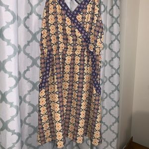 YELLOW/BLUE PRINTED SUNDRESS WITH POCKETS